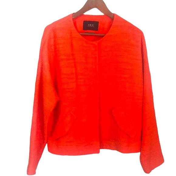⭐️🌟SET Urban Deluxe Tweed Orange Sweater Jacket Sz L - Picture 1 of 8